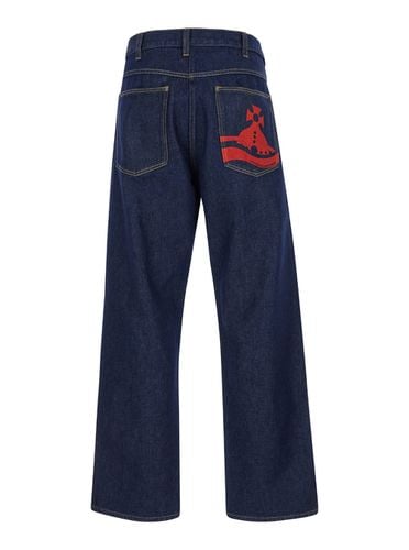 Ranch Blue Wide Jeans With Orb Patch In Cotton Man - Vivienne Westwood - Modalova