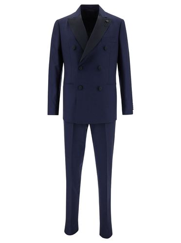 Double-breasted Suit With Contrasting Revers In Stretch Wool Man - Lardini - Modalova