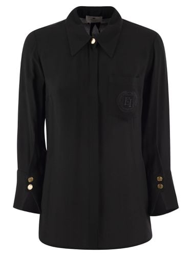 Logo-embroidered Straight Hem Shirt - Elisabetta Franchi - Modalova