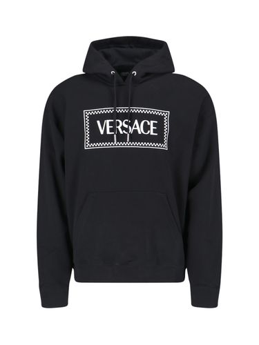 Hoodie With Contrasting Logo Lettering Print In Cotton Man - Versace - Modalova