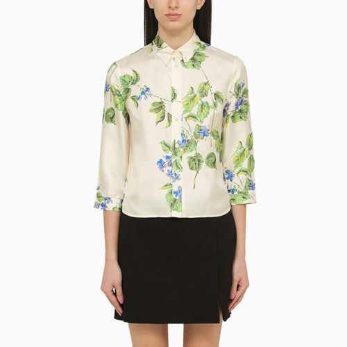 Talc-coloured Silk Shirt With Floral Pattern - Prada - Modalova