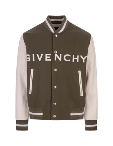 Khaki And White Bomber Jacket In Wool And Leather - Givenchy - Modalova