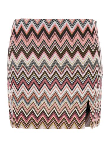 Pink Mini Skirt With Zig Zag Motif In Cotton And Viscose Blend Woman - Missoni - Modalova