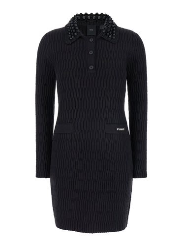 Punto Short Dress With Classic Collar And Front Logo Plate In Knit Woman - Pinko - Modalova