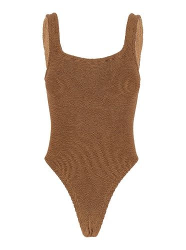 One-piece Swimsuit With Squared Neckline In Ribbed Stretch Polyamide Woman - Hunza G - Modalova