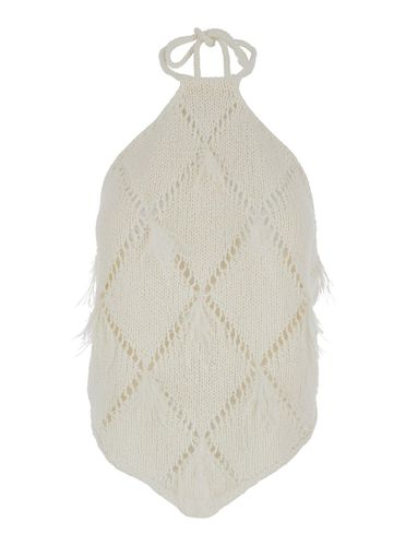 White Open Knit Work Top In Techno Fabric Woman - TwinSet - Modalova