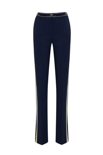 Straight Crepe Trousers With Logo Band - Elisabetta Franchi - Modalova