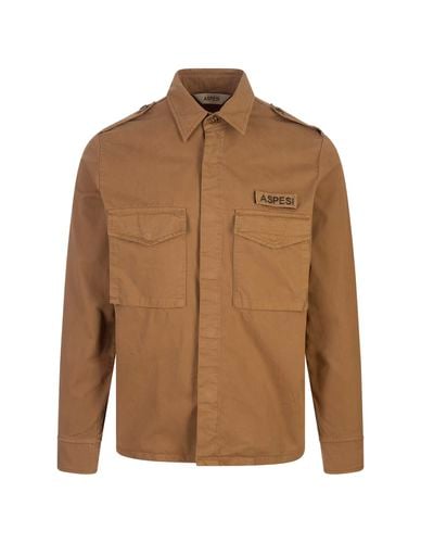 Light Brown Cotton Gabardine Military Shirt - Aspesi - Modalova