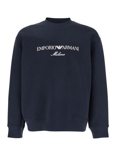 Crewneck Sweatshirt With Maxi Logo Lettering On The Front In Cotton Blend Stretch Man - Emporio Armani - Modalova