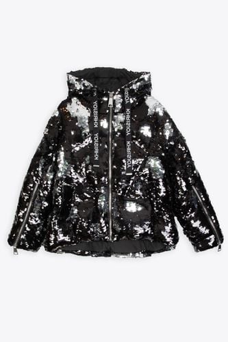 Khris Sparkly Black and silver sparkly sequins hooded puffer jacket - Khris Sparkly - Khrisjoy - Modalova