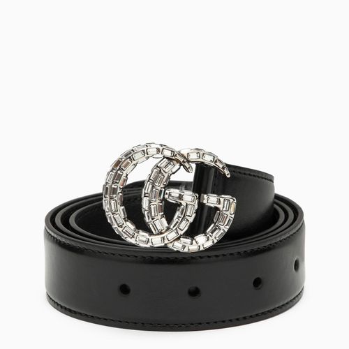 Belt With Double Gg Buckle With Crystals - Gucci - Modalova