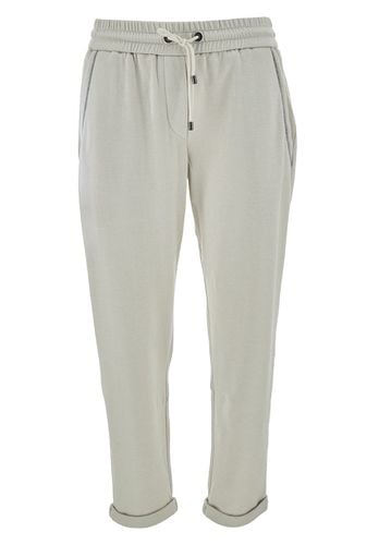Pants With Drawstring And Monile Detail In Cotton And Silk Blend Woman - Brunello Cucinelli - Modalova