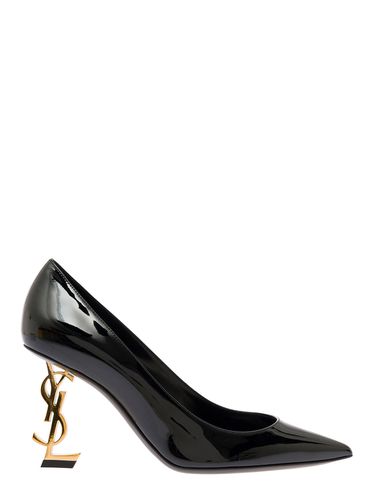 Opyum Pumps With Mid Logo Heel In Patent Leather Woman - Saint Laurent - Modalova