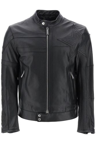 Leather Biker Jacket With Contrasting Lettering - Dsquared2 - Modalova