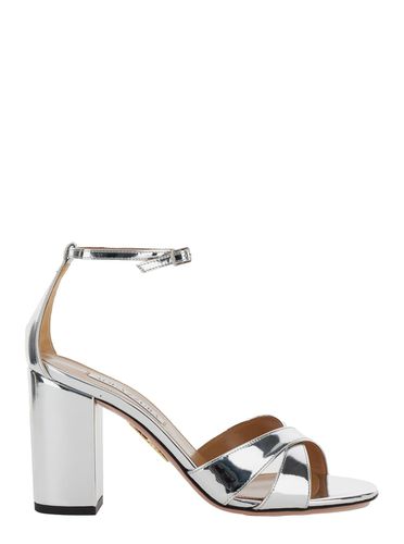 Divine Silver Sandals With Block Heel In Laminated Leather Woman - Aquazzura - Modalova