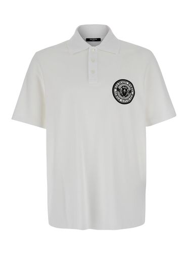 Polo Shirt With Collar And Coin Print On The Front In Cotton Man - Balmain - Modalova