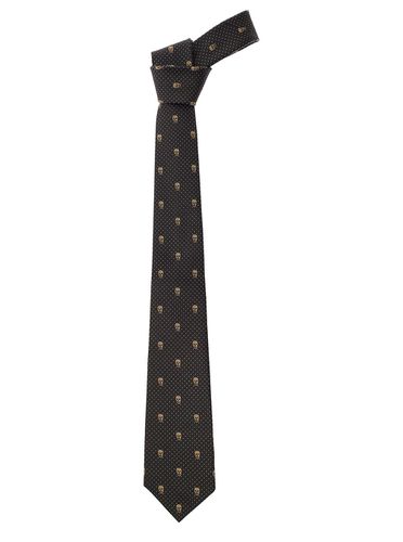 Pre-tied Tie With Polka Dots And Skull In Silk - Alexander McQueen - Modalova