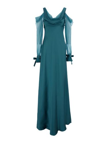 Long Dress With Draped Neckline In Satin Woman - Alberta Ferretti - Modalova