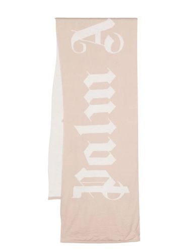 Reversible Beige And White Scarf With Logo - Palm Angels - Modalova