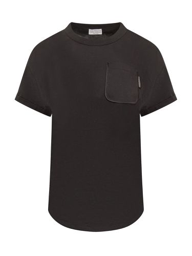 Cotton Jersey T-shirt With Shiny Tab - Brunello Cucinelli - Modalova