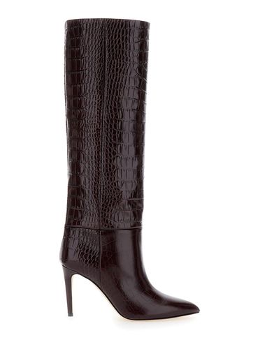 Dark Bordeaux High Boots With Stiletto Heel In Croco Embossed Leather Woman - Paris Texas - Modalova