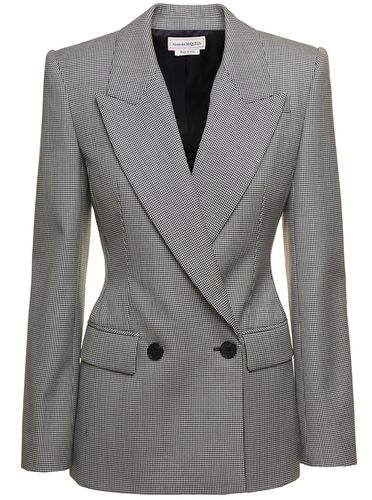 Double-breasted Jacket With Houndstooth Motif In Wool Woman - Alexander McQueen - Modalova