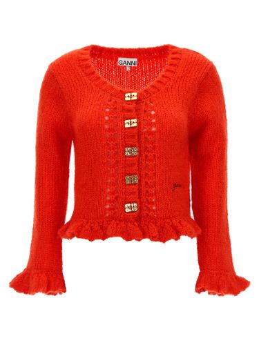 Ganni Red Mohair Blend Cardigan - Ganni - Modalova