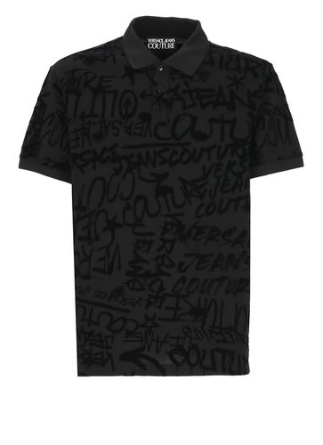 Interlock Print Graffiti Flock Polo Shirt - Versace Jeans Couture - Modalova