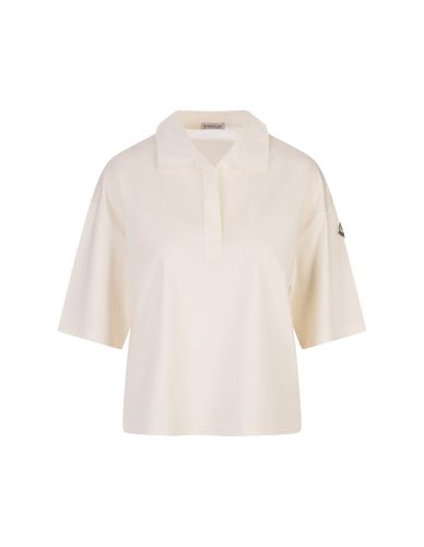 Oversize Polo Shirt With Logo Patch - Moncler - Modalova
