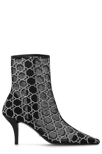 Gg Crystals-embellished Pointed-toe Ankle Boots - Gucci - Modalova