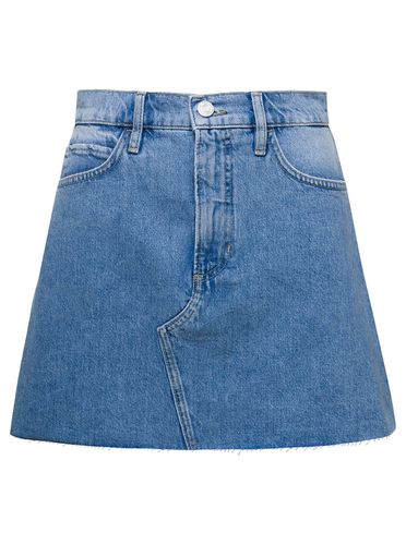 Light Blue High-waisted Mini-skirt With Branded Button In Cotton Denim Woman - Frame - Modalova