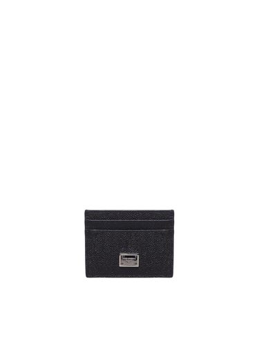 Calfskin Card Holder With Metallic Logo - Dolce & Gabbana - Modalova