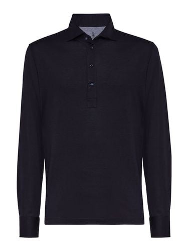 Long-sleeved Polo Shirt In Light Silk And Cotton Jersey With Shirt Collar - Brunello Cucinelli - Modalova