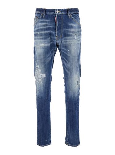 Cool Guy Five-pocket Jeans With Logo Patch In Stretch Cotton Denim Man - Dsquared2 - Modalova