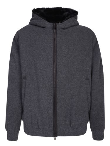 Melange Zip-up Faux Fur Hoodie - Canali - Modalova