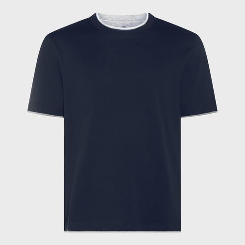 Dark Blue Silk And Cotton T-shirt - Brunello Cucinelli - Modalova