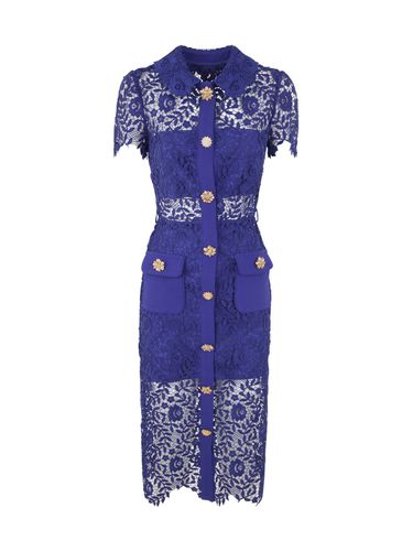 Cobalt Rose Lace Button Midi Dress - self-portrait - Modalova