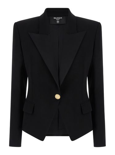 Black Single-breasted Blazer With One Button In Crepe Woman - Balmain - Modalova