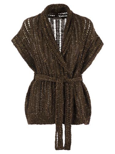 Dazzling Silk And Linen Perforated Rib Cardigan - Brunello Cucinelli - Modalova