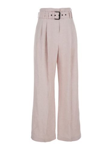 Lilac Trousers With Pleats And Waist Belt In Linen Woman - Eleventy - Modalova