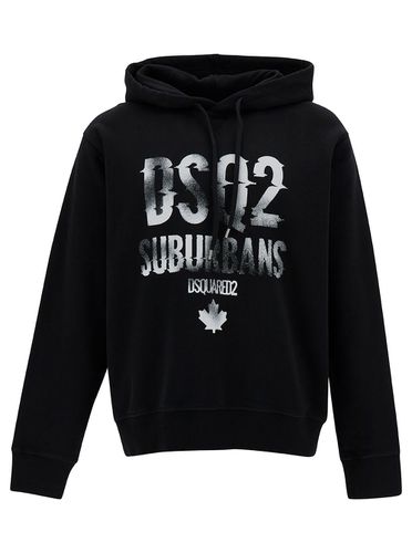 Black Hoodie With Logo Print In Cotton Man - Dsquared2 - Modalova