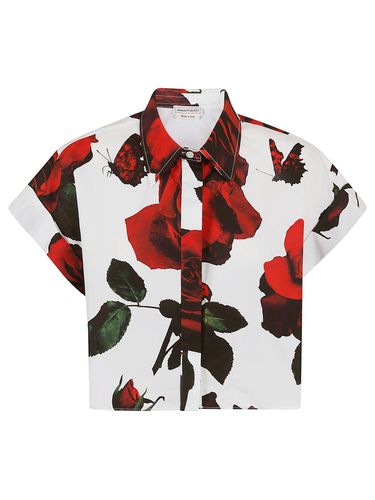 Rose-printed Short Sleeved Cropped Shirt - Alexander McQueen - Modalova