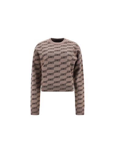 Crewneck Sweater With All-over Jacquard Logo - Balenciaga - Modalova