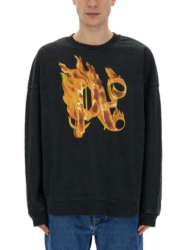 Burning Monogram Print Sweatshirt - Palm Angels - Modalova