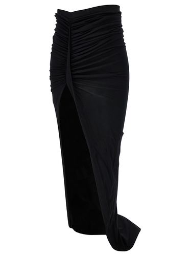 Maxi Skirt With Gatherings And Deep Split In Cotton Woman - Rick Owens - Modalova