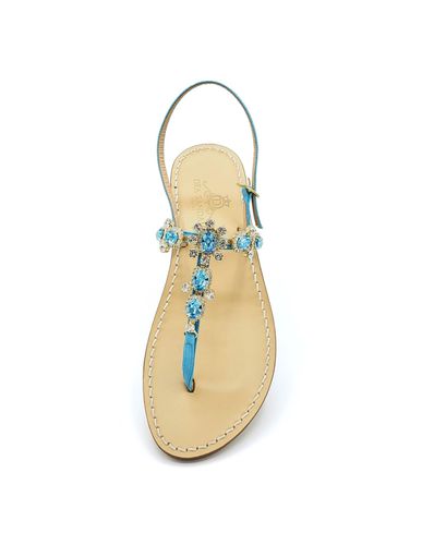 Via Krupp Turquoise Suede Jewel Sandals - Dea Sandals - Modalova