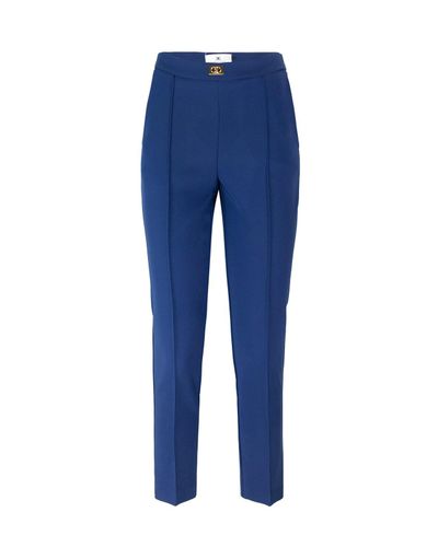 Logo Plaque Crepe Trousers - Elisabetta Franchi - Modalova