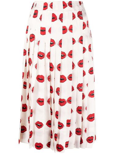 Graphic Lips Printed Pleated Midi Skirt - Khaite - Modalova