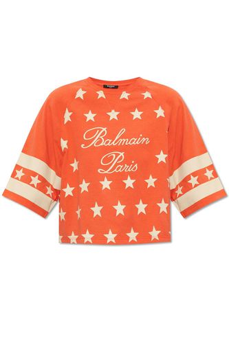 Star Printed Cropped T-shirt - Balmain - Modalova
