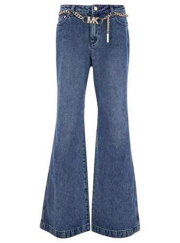 Blue Flared Jeans With Chain Belt In Denim Woman - Michael Kors Collection - Modalova